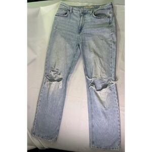 GUESS 80s Straight High Rise Distressed Light Wash Denim Jeans Women's Size‎ 31